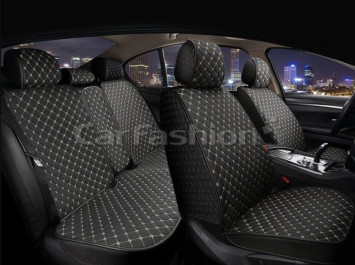 Комплект Накидок «LINEN CUBE PLUS» Чёрный/Бежевый (лён/усиленная боковая утягивающая резинка)