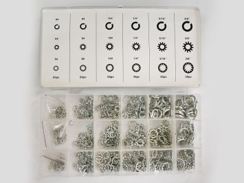 Набор шайб (18 видов: гровер, зубчатые, стопорные, многолапчатые, 720шт) (625)