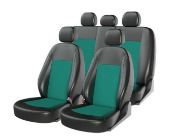 Чехлы «ATOM JACQUARD», черный/зелёный/зелёный (Экокожа+жаккард)