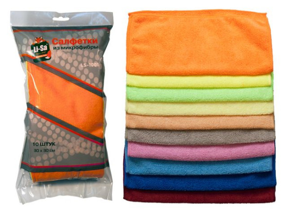 Салфетки из микрофибры в наборе  (10 шт-30х30см) &quot;Li-Sa&quot;  (LS1001)