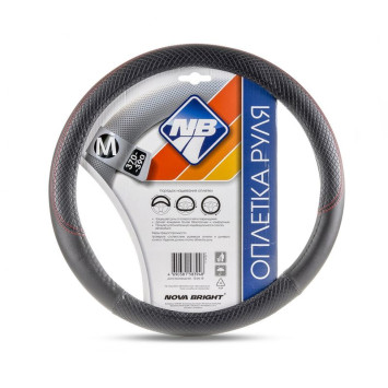 Оплетка  на руль  Nova Bright  47371 - М  экокожа черная, красная строчка