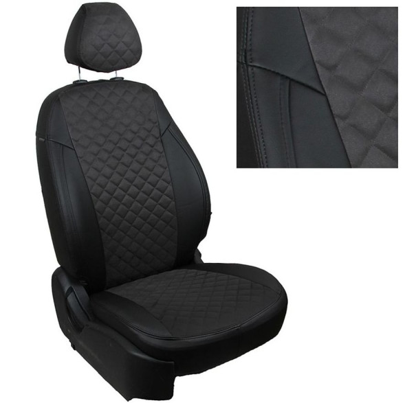 АВТОЧЕХЛЫ  Экокожа  Chevrolet Niva  с 2002-2009г.  черный РОМБ (алькантара)