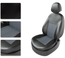 Авточехлы  Экокожа  Skoda  Oktavia A7 с 2013г- черный-серый (с подлокотником) РОМБ (Premium)