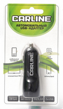 АЗУ  CARLINE®  2хUSB (1A и 2.1А) в прикур. 12/24В, цвет чёрный
