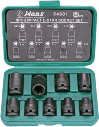 Инструмент HANS. Комплект ударных головок 1/2" E10-E24  9предм.
