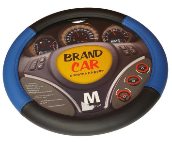 Оплетка на руль BRENDCAR "STEND" - S, Чёрный/Синий (экокожа)