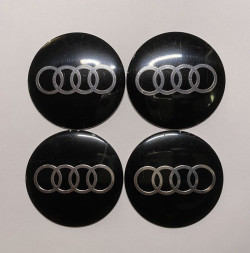 Этикетки на диски (метал)  диам. 56,5мм.  "AUDI" черный  (4 шт.)