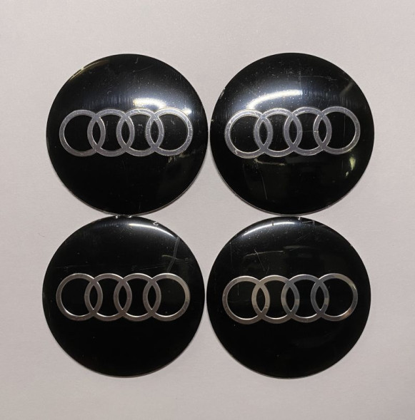 Этикетки на диски (метал)  диам. 56,5мм.  &quot;AUDI&quot; черный  (4 шт.)