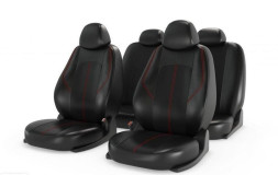 Чехлы  «RANGER LEATHER», черный/черный/красная отстрочка  (Экокожа)