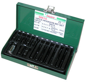 Инструмент HANS. Набор бит шестигранных (30/75 мм) 4-12мм, 15 предметов (06615)