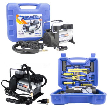 Компрессор TORNADO АK-35 14 A, 35 л/мин, металл. корпус в КЕЙСЕ с набором инстр. (высокое кач-во)