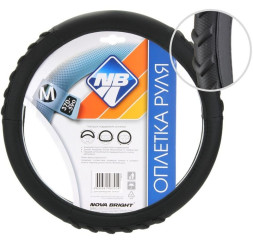 Оплетка  на руль  Nova Bright  48310 - М   экокожа, черная с фигурным тиснением