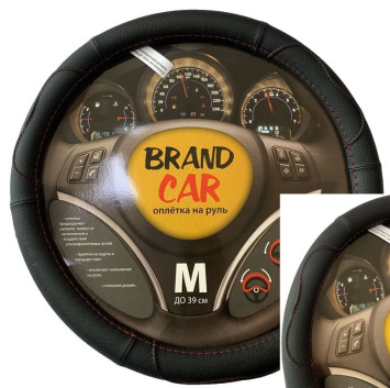 Оплетка на руль   BRENDCAR  &quot;STRIKE 130&quot; - L,  Чёрный/Чёрный/Красный (кожа)
