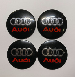 Этикетки на диски (метал)  диам. 56,5мм.  "AUDI" черный-красный  (4 шт.)