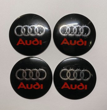 Этикетки на диски (метал)  диам. 56,5мм.  &quot;AUDI&quot; черный-красный  (4 шт.)