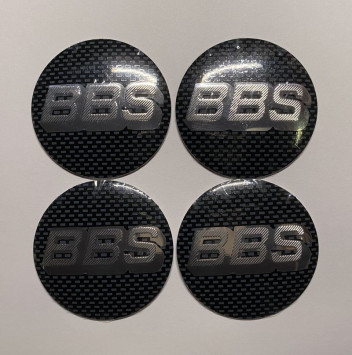 Этикетки на диски (метал)  диам. 56,5мм.  &quot;BBS&quot; карбон  (4 шт.)