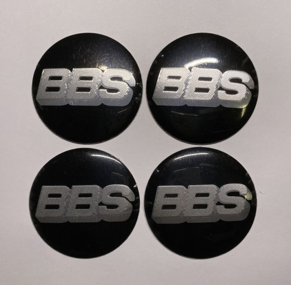 Этикетки на диски (метал)  диам. 56,5мм.  &quot;BBS&quot; черный  (4 шт.)