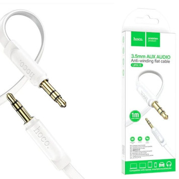 Кабель стерео HOCO UPA16   AUX-AUX  1м. плоский, силикон, белый