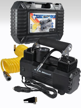 Компрессор TORNADO АК-65 10Атм/65л/150PSI/клеммы /LED фонарь/шланг 8,0м/ двухпоршневой/ КЕЙС