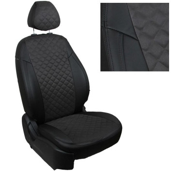 АВТОЧЕХЛЫ Экокожа Daewoo Matiz II с 2000г- черный РОМБ (алькантара)