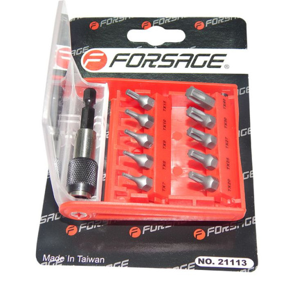 FORSAGE. Набор бит-торкс 11 предм. с битодержателем  (T 7,8,9,10,15,20,25,27,30,40-25мм)