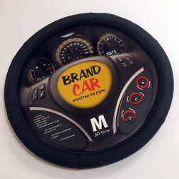 Оплетка на руль   BRENDCAR  "STRIKE 130" - М,  Чёрный/Чёрный/Синий (кожа)