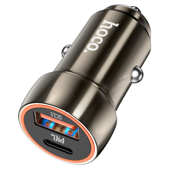 АЗУ  HOCO  1USB + 1USB TYPE-C  QC3.0 (12/24V - 20V/3A)  серый