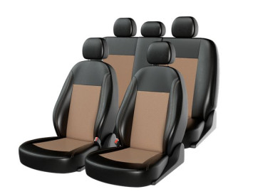 Чехлы «ATOM LEATHER SMALL», черный/бежевый/бежевый (Экокожа) ВАЗ 2109-2110