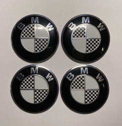 Этикетки на диски (метал)  диам. 56,5мм.  "BMW" карбон  (4 шт.)