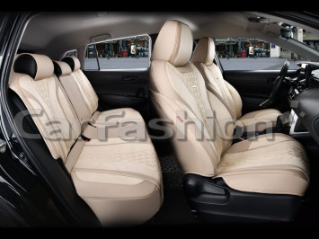 Чехлы «5D» PREMIUM каркасные «BUFFALO PLUS» Бежевый/Бежевый/Бежевый (утопл.подгол./экокожа/нубук)