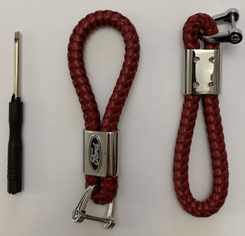 Брелок кожа плетенная  FORD  Красный