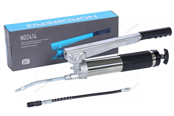 Шприц плунжерный NORDBERG NO2414 с шестеренчатой передачей для густой смазки (400 мл)