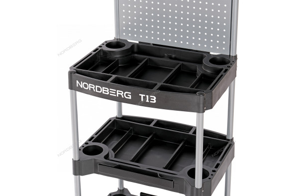 Складная тележка NORDBERG T13 с пластиковыми полками и перфорированным экраном