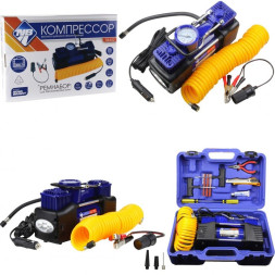 Компрессор TORNADO АК-75L 10Атм/75л/150 PSI/клеммы /двухпоршневой/шланг/кейс с инстр-ми/LED фонарь