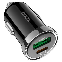 АЗУ  HOCO  1USB + 1USB TYPE-C  QC3.0 (12/24V - PD20W, 5V/3A)  черный