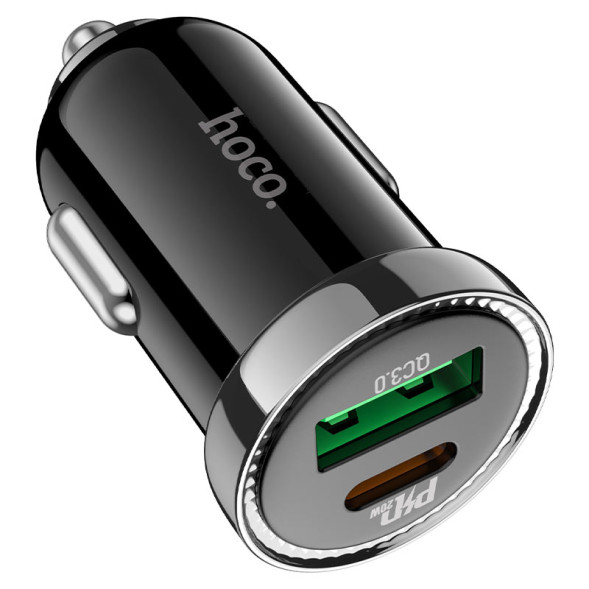 АЗУ  HOCO  1USB + 1USB TYPE-C  QC3.0 (12/24V - PD20W, 5V/3A)  черный