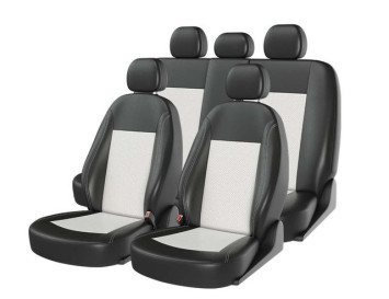 Чехлы «ATOM LEATHER SMALL», черный/белый/белый (Экокожа) ВАЗ 2109-2110