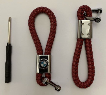 Брелок кожа плетенная  BMW  Красный