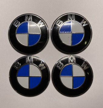 Этикетки на диски (метал)  диам. 56,5мм.  &quot;BMW&quot; синий  (4 шт.)