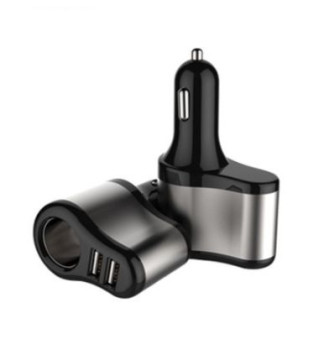 Разветвитель прикуривателя  1 выход + 2 USB ,  (металл корпус) Черный