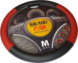 Оплетка на руль   BRENDCAR  "TOUR" - S,  Чёрный/Красный (экокожа/перфорация)
