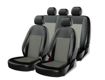 Чехлы «ATOM LEATHER SMALL», черный/серый/серый (Экокожа) ВАЗ 2109-2110