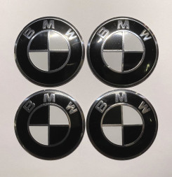 Этикетки на диски (метал)  диам. 56,5мм.  "BMW" черный  (4 шт.)