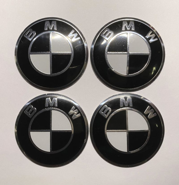 Этикетки на диски (метал)  диам. 56,5мм.  &quot;BMW&quot; черный  (4 шт.)