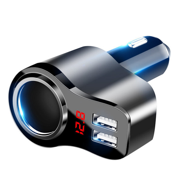 Разветвитель прикуривателя  1 выход + 2 USB , вольтметр (металл корпус) Черный