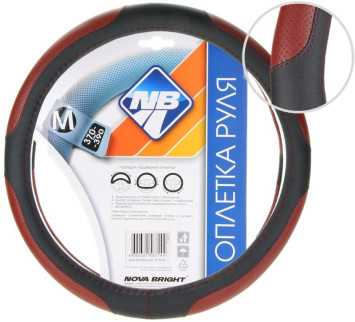 Оплетка  на руль  Nova Bright  48327 - М  экокожа, черная с перфорированными бордовыми вставками