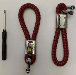 Брелок кожа плетенная  CADILLAC  Красный