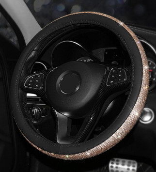 Оплетка на руль Swarovski - М, Черный с золотыми стразами
