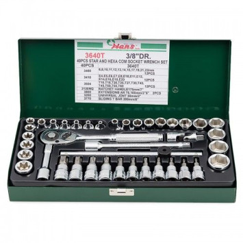 Инструмент HANS. Набор головок TORX на 3/8&quot; , 40 предм.: М6-М22, Е4-Е20, Т20-Т60