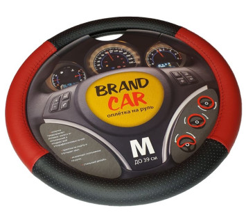 Оплетка на руль   BRENDCAR  &quot;TOUR&quot; - М,  Чёрный/Красный (экокожа/перфорация)